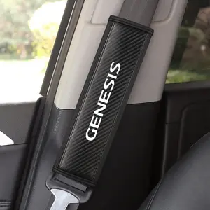 Hyundai Genesis Seat Belt Shoulder Cover, PU Leather & Carbon Fiber Stripe, Enhances Driving Comfort, Available in 1pc/2pcs
