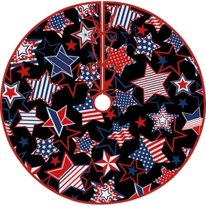 4th of July American Flag Patriotics Stars and Stripes 30 Inch Tree Skirt Mat for Memorial Day Summer Holiday Christmas Party Decorations