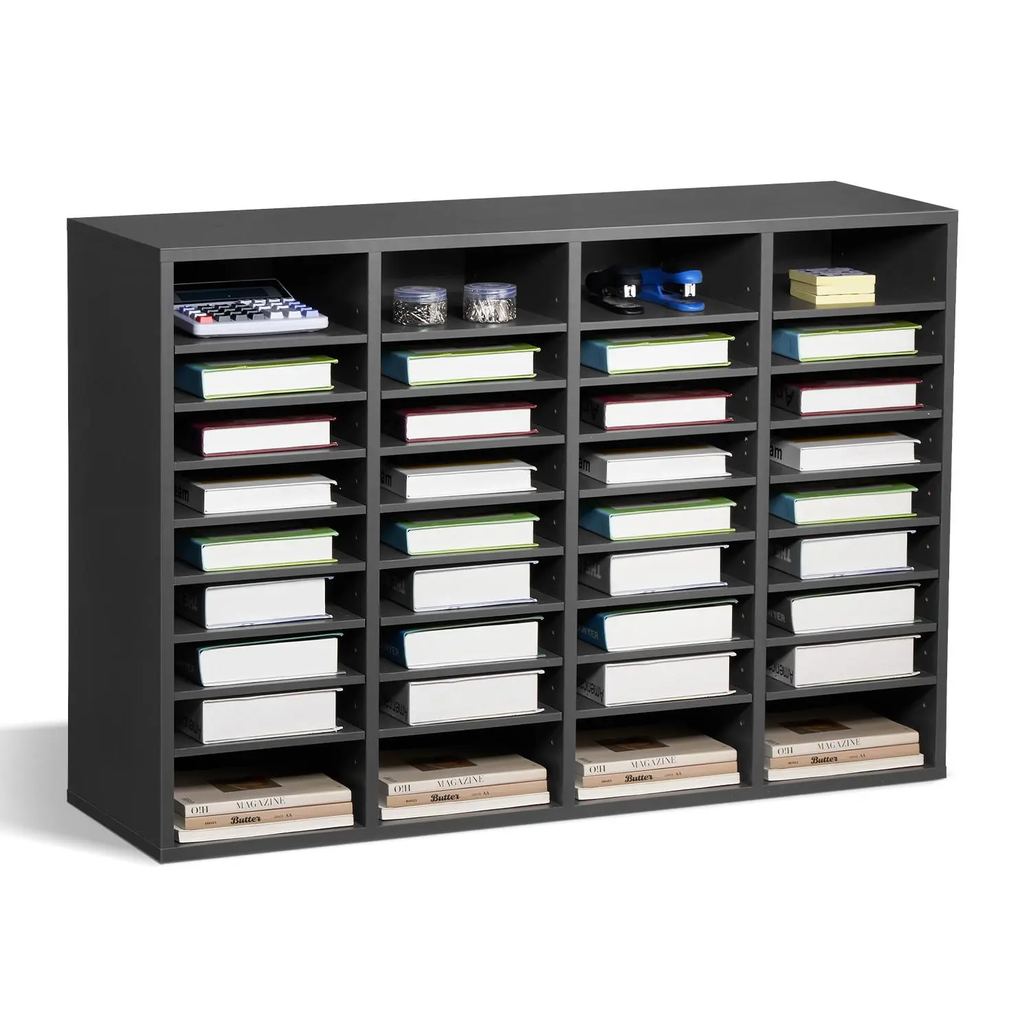 VEVOR 36-Compartment MDF/P2 Board Wooden Literature Organizer, EPA Certified Office Mailbox with Adjustable Shelves, 22 lbs/Shelf Capacity, 500 Sheets Hold, 9.2x11.1x2.2 inches, Waterproof, Easy Assembly, Easy to Wipe Clean, Ideal for Office, Grey, 9.2X11
