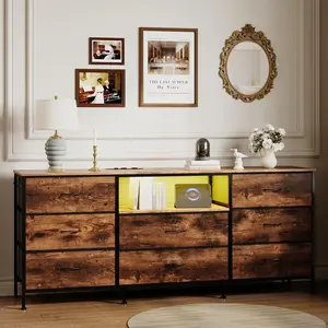 63" LED TV Stand Dresser with 8 Fabric Drawers for TVs up to 75", Media Console with Steel Frame
