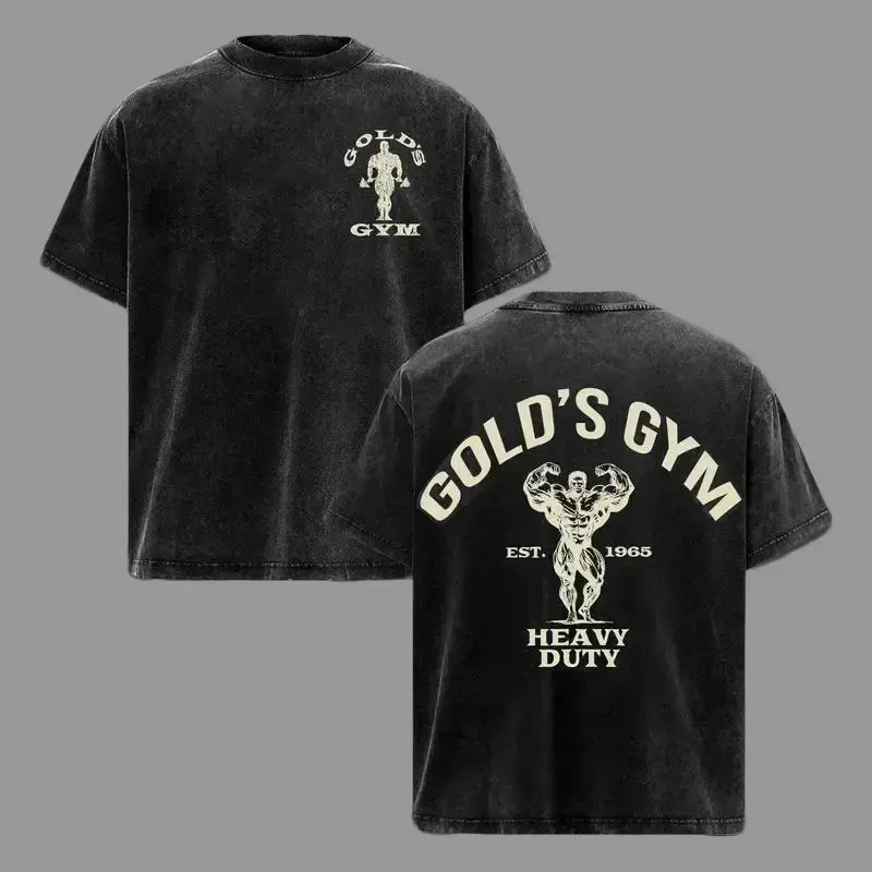 Men's Heavy Duty Gold's Gym Oversize Washed Shortsleeve T-Shirt - Premium Crewneck Gym Apparel, Stylish Comfy Cotton Workout Training Top, Casual Streetwear