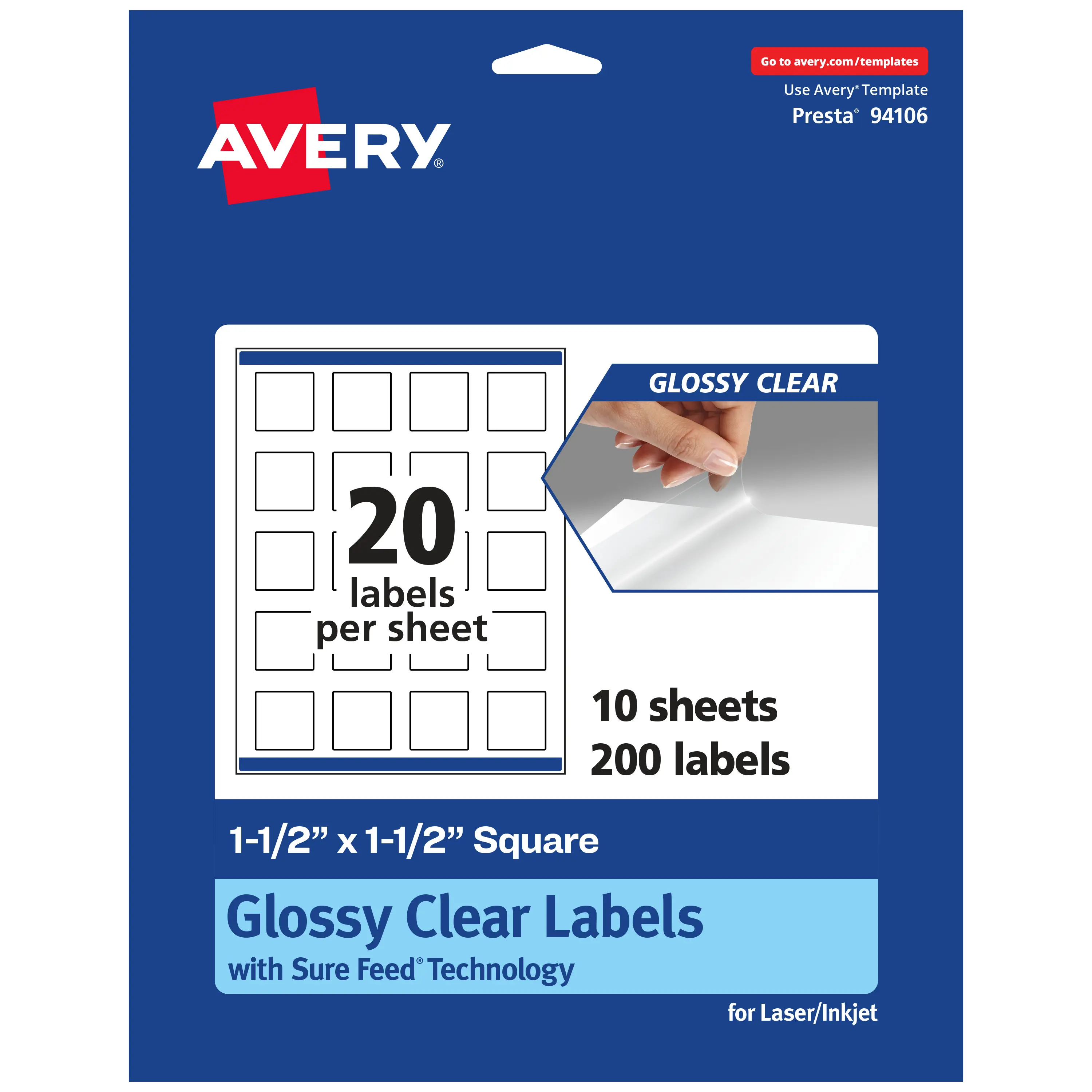 Avery Glossy Clear Square Labels with Sure Feed, 1.5" x 1.5"