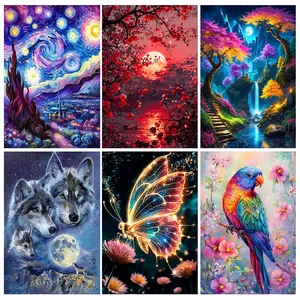 6 Kinds Of Patterns Scenery Animals Diamond Painting Art Kits , 5D Full Round Drill DIY Gem Art Craft for Adults Beginners,Diamond Painting with Complete Tools,Perfect Home Wall Decor and Gift 12x16 Inch