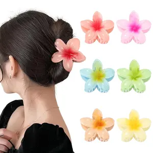 AWAYTR Hawaiian Frangipani Flower Hair Claw Clips for Women Girls 6Pcs/Set Plumeria Hair Clips for Thick Thin Hair Holiday Hair Accessories