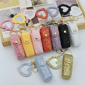 2026 Minimalist Glitter Lipstick Storage Pouch - Portable Luxury Leather Keychain, Cute Mini Bag Accessory, Lightweight Compact Organizer Purse Stuffers for Travel & Daily Use, Inside Purse Accessories