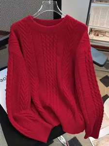 Women's Solid Cable Knit Sweater, Casual Long Sleeve Round Neck Jumper for Fall & Winter, Fashion Ladies' Knitwear Tops for Daily Wear Womenswear