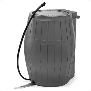 FCMP Outdoor RC4000 50 Gallon Outdoor Rain Water Catcher Barrel Container, Grey