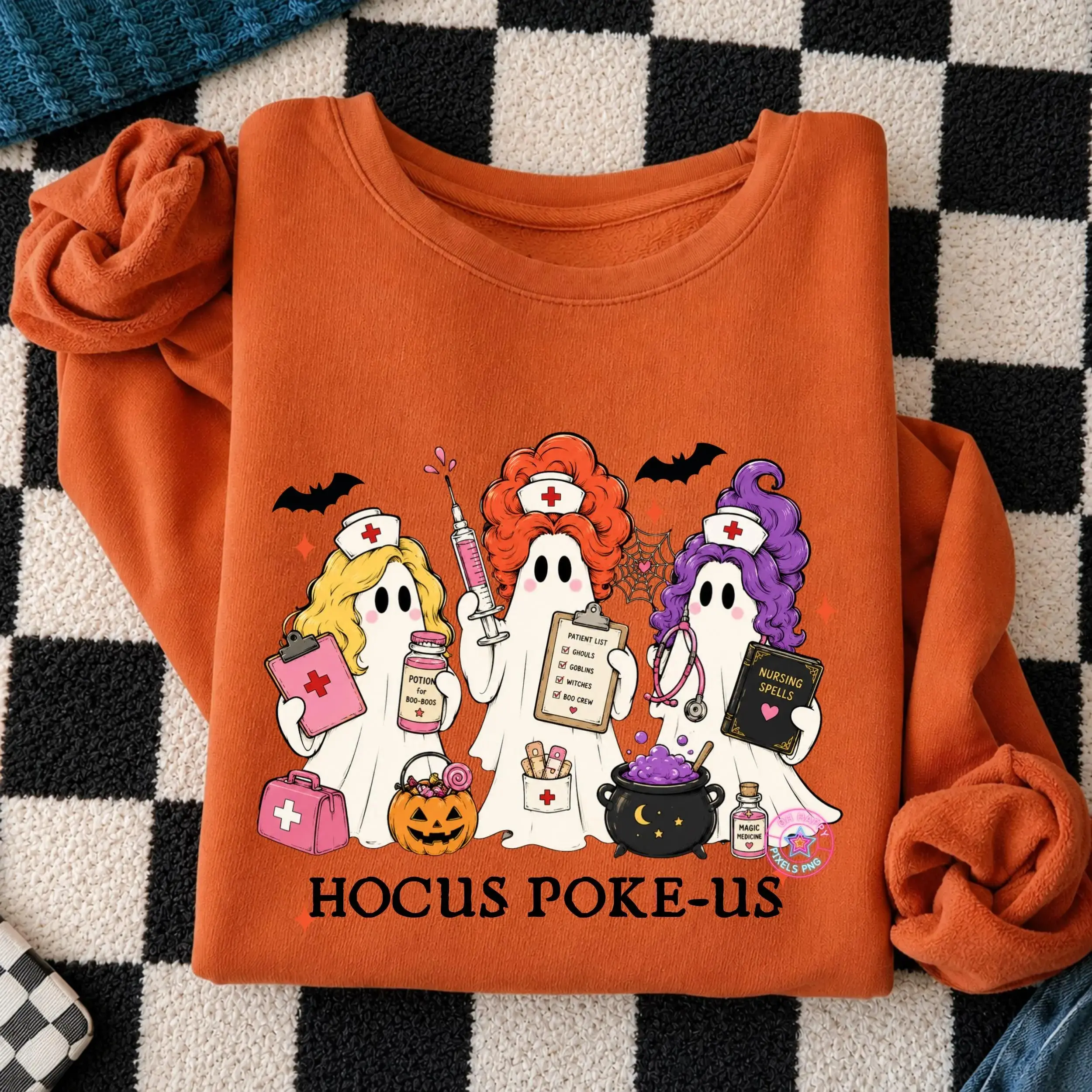 Sweatshirt or T-Shirt Ghost Hocus Poke-us Nurse Halloween  , Retro Spooky Nurse Graphic Tee and Sweatshirt, Funny Medical Fall Gift for Nurse
