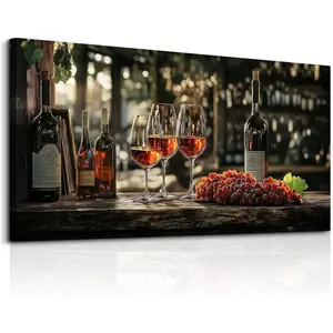 hyidecorart Wall Art For Kitchen Wall Decor For Living Room Wine Glass Wall Dining Room Painting Still Life Goblet Canvas Wall Pictures Sunrise Sunset Landscape Poster Bar Restaurant Decoration