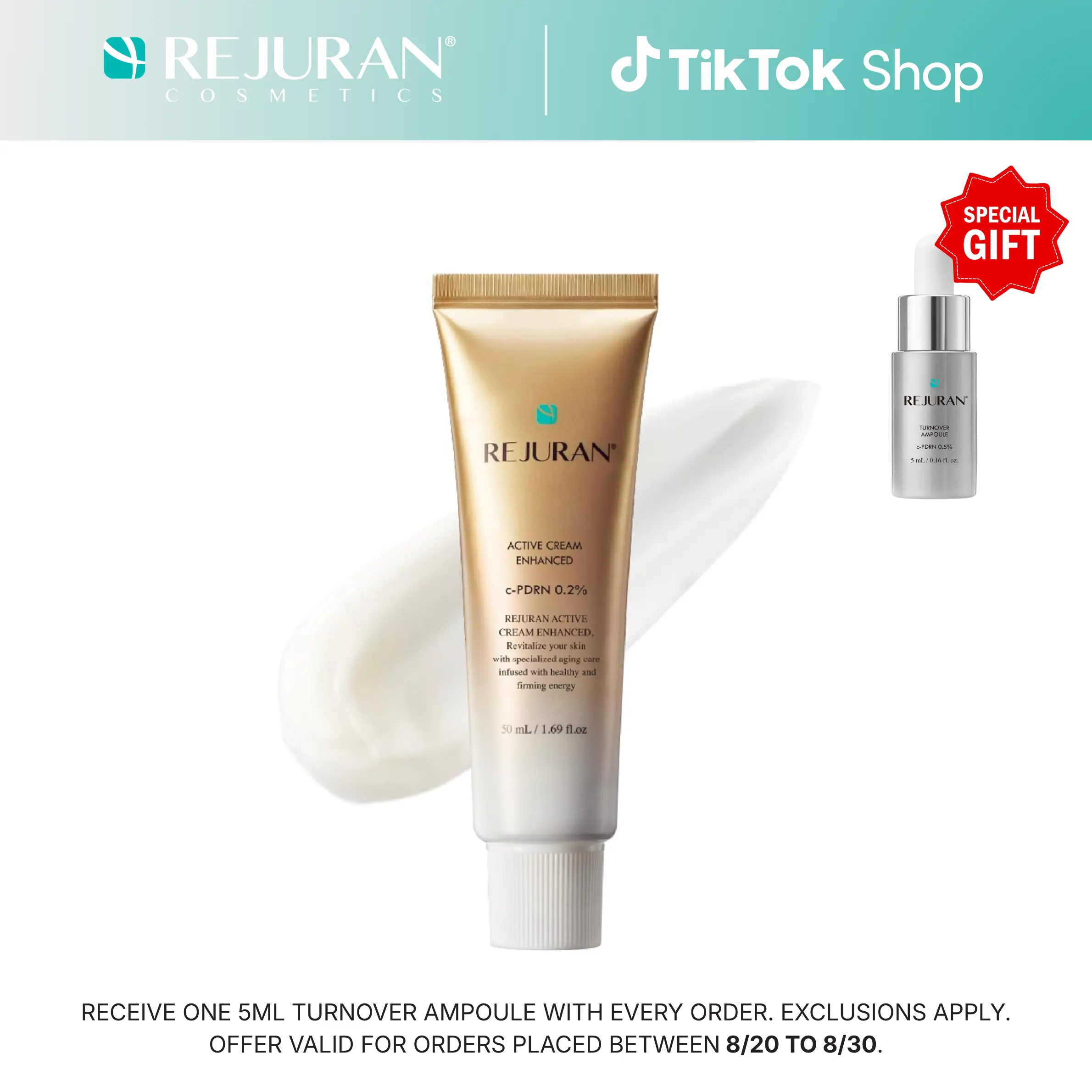 REJURAN Active Cream Enhanced, DOT c-PDRN – Deep Rejuvenation Salmon DNA PDRN Face Moisturizer for Collagen Boosting, Skin Elasticity, Firming, and Lifting. Korean Skincare. (1.69 fl oz)