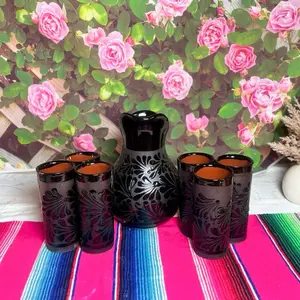 Engove Pitcher Relieve Color negro  Set with Elegant Design and White Finish for Your Decor Needs Jug Mexican Tea Drinkware