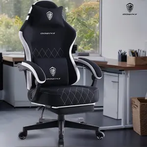 Dowinx Gaming Chair Fabric with Pocket Spring Cushion, High Back Ergonomic Computer Chair with Footrest for Adults, Massage Lumbar Support Swivel Game Chair for Office Gaming 300LBS