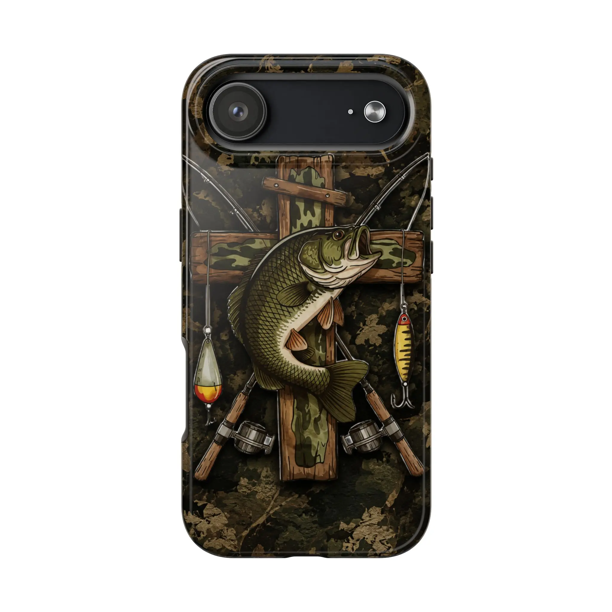 Bass Fishing Phone Case, Largemouth Bass Camo Tough Protective iPhone Case, Fisherman Gift, Outdoor Angler Phone Cover
