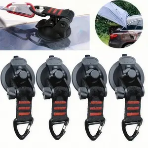 4pcs Heavy Duty Suction Cup Anchors Kit. Includes Hooks & Clips. Car Camping Tarp & Awning Mount For SUV, RV, Van. No Drill Tie-Downs. Outdoor Gear Accessories.