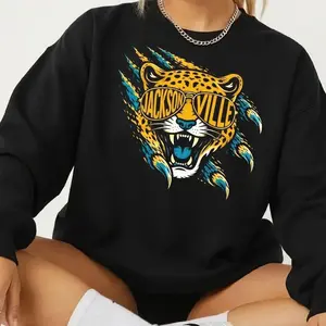 Jacksonville Sweatshirt, Jaguar Graphic Sweatshirt, Jacksonville Football Fan Shirt, Teal Gold Black Sweatshirt, Unisex Cozy Crewneck KF Z0V