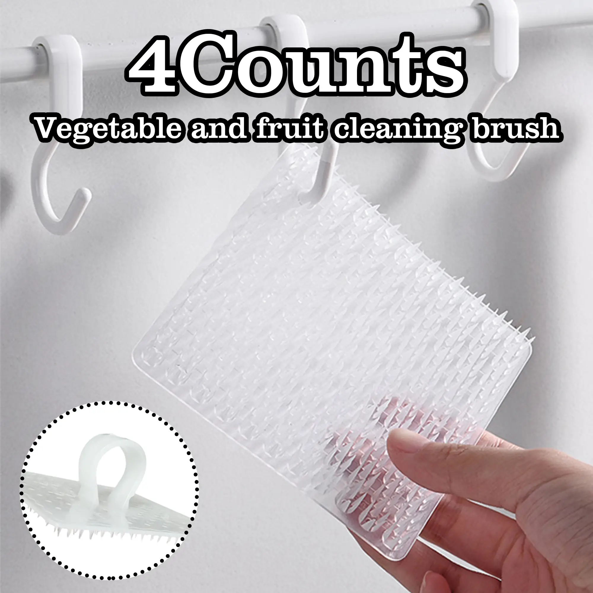 4 Counts Vegetable Scrubber, Kitchen Scrubber Brushes for Fruits Vegetables, Dense Soft Cleaning Brush for Carrots Potatoes, Designs