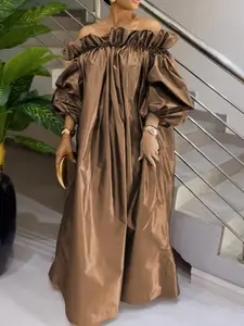 Women's Off Shoulder Ruffle Trim Long Dress, Chic Elegant Bishop Sleeve Long Sleeve Dress for Party Holiday Wedding Guest, Ladies Spring & Fall Clothes, Holiday Dresses, Wedding Guest Dress,  Formal Event Dress