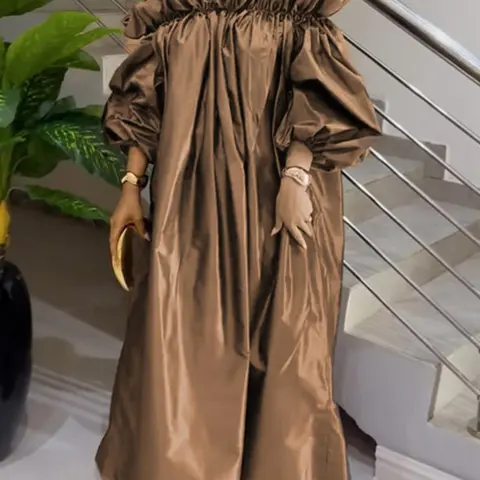 Women's Off Shoulder Ruffle Trim Long Dress, Chic Stylish Elegant Bishop Sleeve Long Sleeve Dress for Party Holiday Wedding Guest, Ladies Spring & Fall Clothes, Holiday Dresses, Wedding Guest Dress,  Formal Event Dress, Womenswear