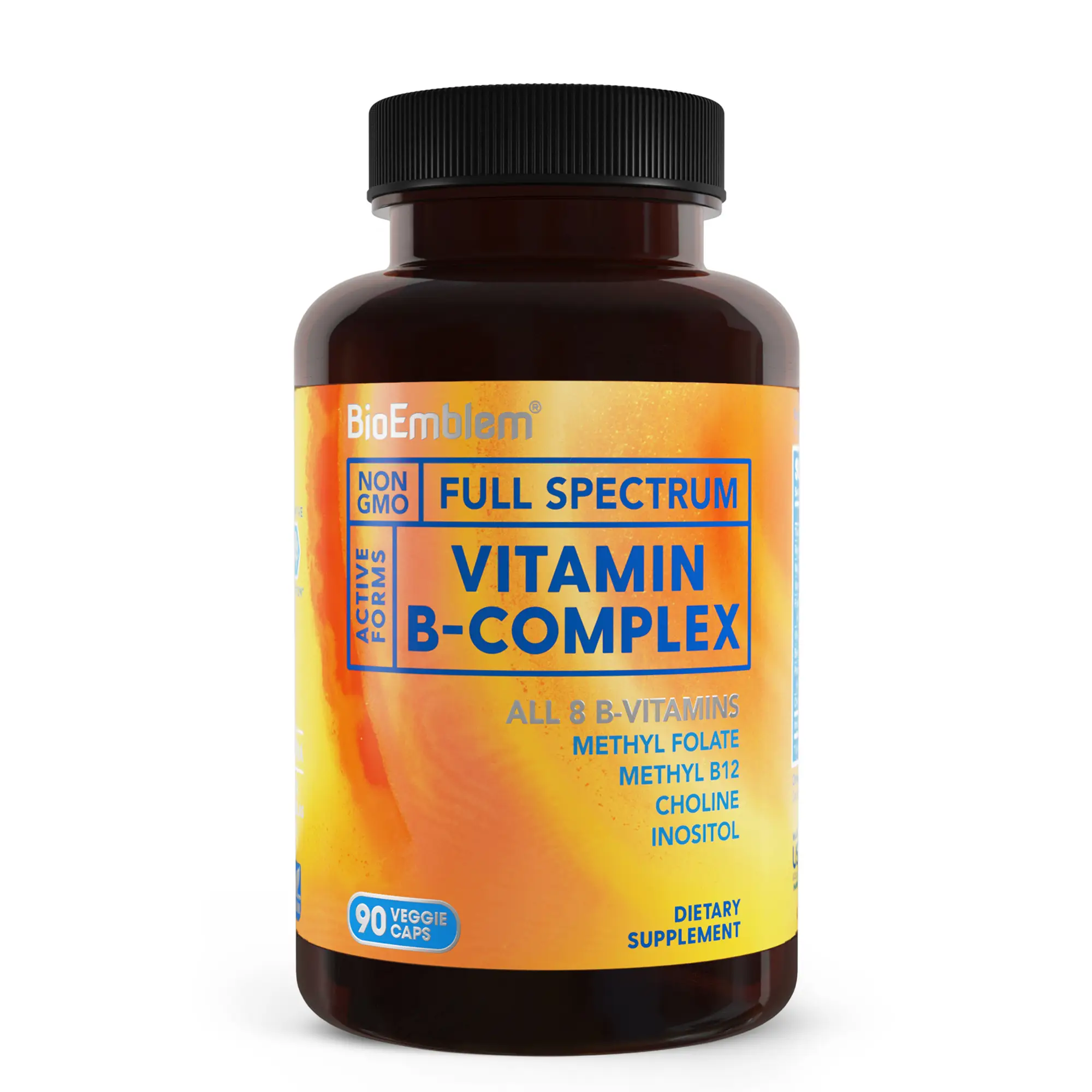 BioEmblem Vitamin B-Complex - All 8 Active Forms with Methyl Folate, Methyl B12, B6, Biotin Plus Choline Inositol, Supports Energy, Metabolism, Brain,