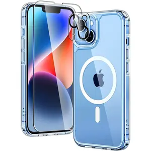 Entronix Bundle Compatible with iPhone 15 Plus - [Magnetic] Clear Case, 1 Clear Screen Protector & 1 Camera Lens Protectors