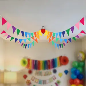 Pennant Banner Flags - 6-Pack Pre-Strung Rainbow Party Garland | Felt Triangle Bunting for Birthdays, Baby Showers, Weddings, Pride, Carnival and Festival Decorations