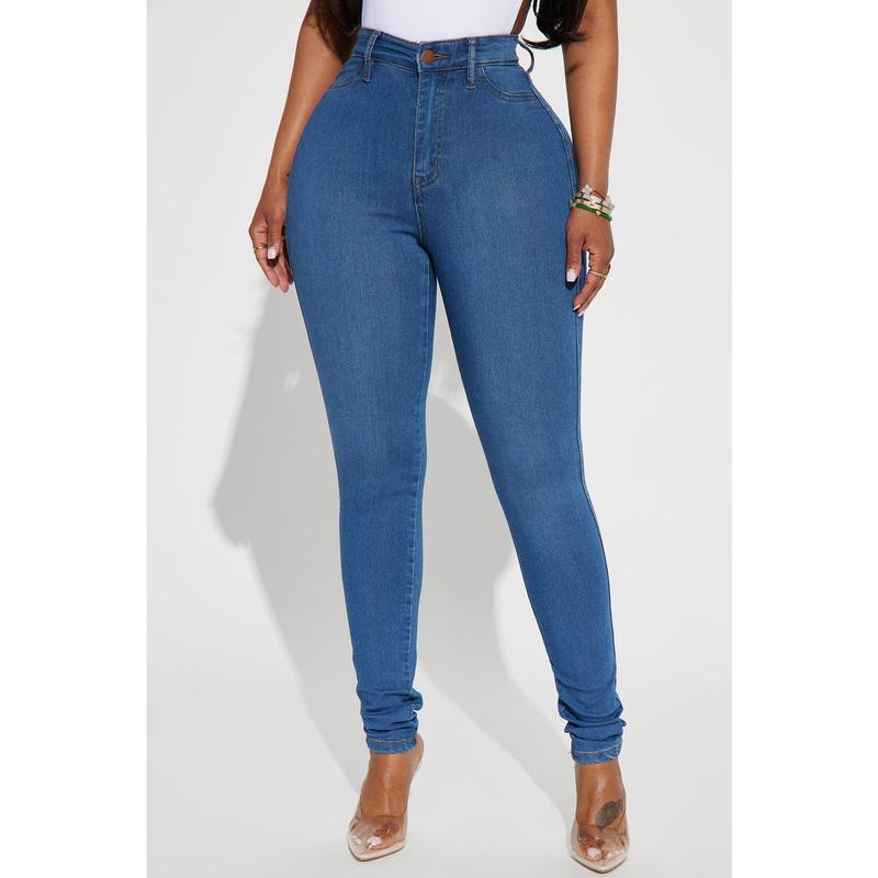 Classic High Waist Skinny Jeans - Medium Blue Wash Classic High Waist Skinny Jeans - Medium Blue Wash