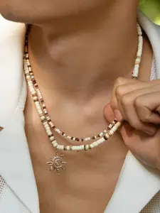 Men's Coconut Shell Beaded Necklace, Hip Hop Style Sun Pendant Choker, Unique Fashion Accessory for Men, Lock Bone Chain Jewelry