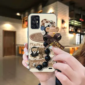 cute protective case Phone Case For ZTE Balde A52 silicone phone case Cartoon Black pearl pendant Dirt-resistant Waterproof Skin-friendly feel Simplicity Back Cover Bear bracelet