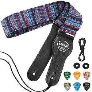 LEKATO LGS-10 Guitar Strap, Bohemian Jacquard Guitar Straps for Electric Bass Acoustic Guitar 2″ Wide Bass Strap Padded Guitar Straps with Picks & Blocks