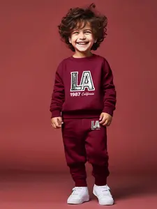 Boys' Two-Piece Set Cartoon La Letter Print Sweatshirt & Long Pants, Casual Fitted for All Seasons, Thin Fabric