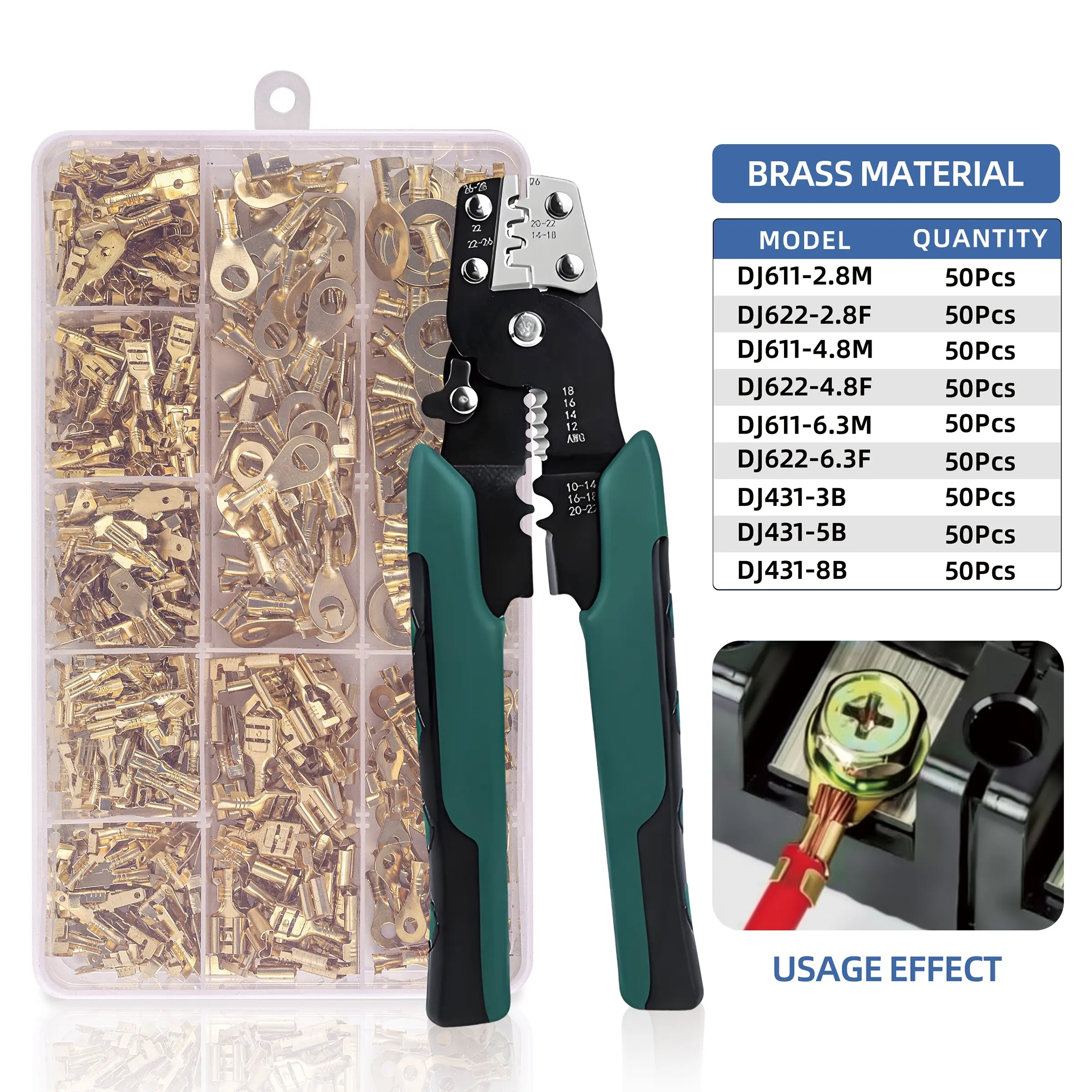 450 Piece Quick Connect Terminal Set, O-Ring Non-Insulated Copper Ring Wire Terminals, Solderless Crimp Connectors, Durable Reliable Connectors, Multi-Function Crimp Tool Kit for Car Audio Wiring, Quick Connect Connector