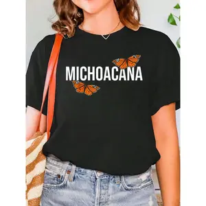 Michoacan Mexico, Michoacanas Michoacan Mexico Pride Mexican T-Shirt Print Crew Neck T-Shirt For Summer, Women's Soft Short Sleeve Top, Stylish Comfy Tee For Women Graphic Tees