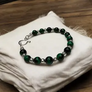 Forever Charmed Green Tigers Eye Sterling Silver Bracelet with Green Tiger's Eye Stones, Custom Fit, Luxury Jewelry for Long-Lasting Memories