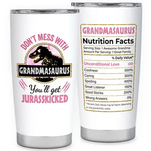 MAKEAGIFT Grandmasaurus 20 Oz Tumbler - Don't Mess With Grandmasaurus - Mothers Day, Birthday Gift For Grandma from Granddaughter, Grandson, Grandkids