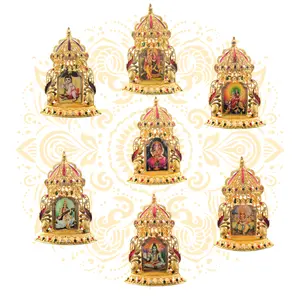 Akshar Golden Metal Deity Mini Mandir Altar Stand