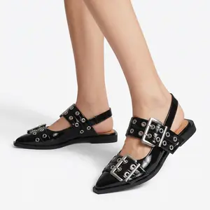 CELNEPHO Ballet Flats for Women Pointed Toe Flat Block Heel Metallic Buckle Strap Easy Slip-on Slingback Flats Comfortable Casual Party Date Everyday Wear Ballerina Fashionable Wedding Dress Shoes