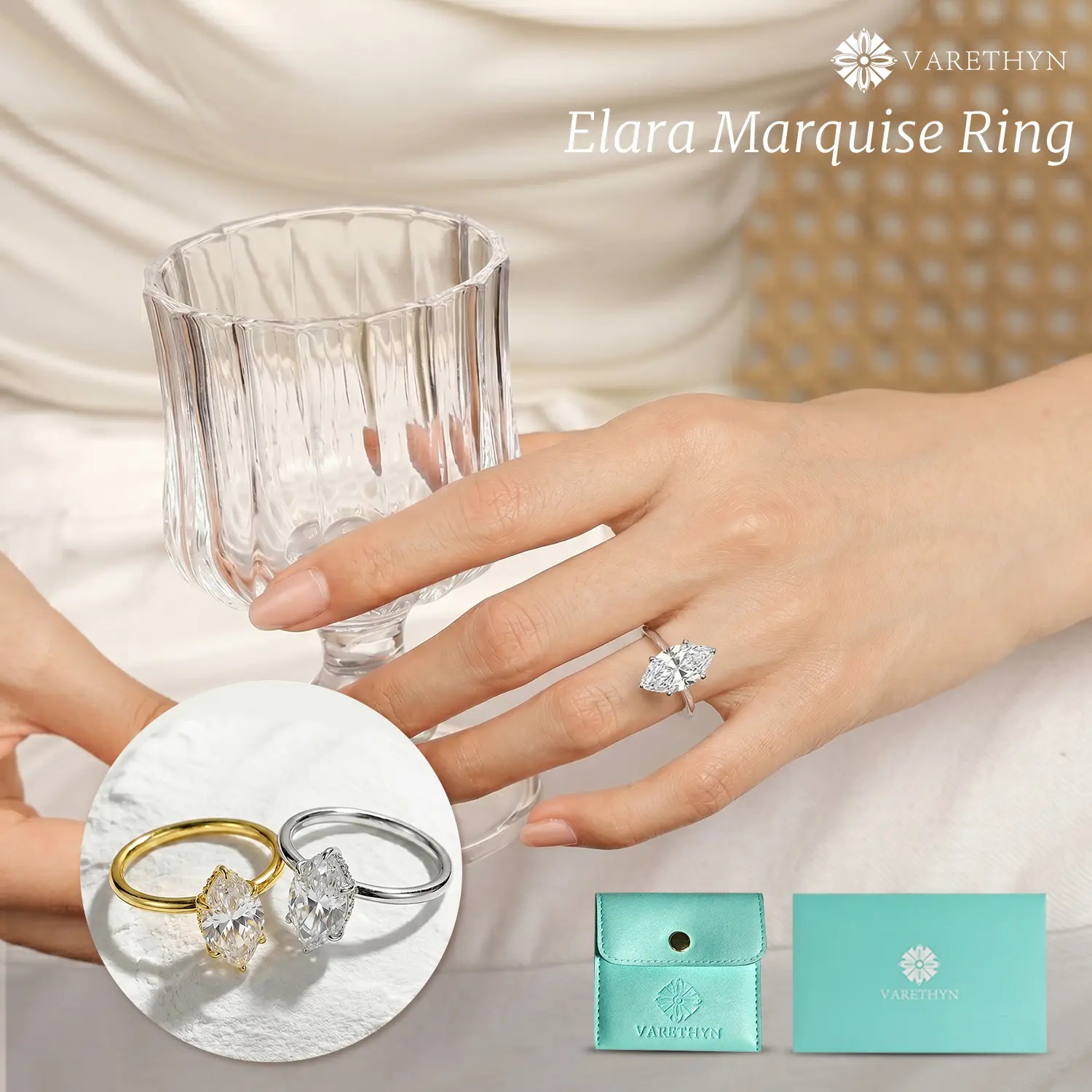 Sparkly Marquise Cut Eco Diamond 3.5CT Engagement Ring Classic Jewelry for Women 14k Gold Plated Boss Lady Style