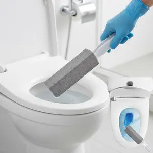 Powerful Descaling Brush - Multi-Surface Bathroom & Kitchen Cleaner for Hard Water Stains, Rust, Lime Scale. No-Drilling Handle for Deep Cleaning Toilet, Bathtub, Pool Tiles, Shower, Sink, Countertop & Metal Faucets. Efficient Hard Water Stain Remover.