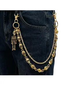 Gothic Punk Skull Wallet Chain, Denim Bike Jeans Keychain, Metal Pants Accessories, Belt and Purse Accessory for Men and Women