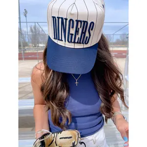 Dingers Stripe Vintage Trucker Hat, Embroidered 3D Cap, Baseball Mom Game Day Hat, Trendy Baseball Apparel, Pinstripe Baseball Mama Hat - Stripe Vintage Trucker Hat Embroidered Trucker Cap Unisex Adjustable Trendy Summer Hat Casual Hat