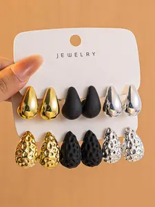 Women's Water Drop Shape Earrings Set, Earring Stacking Set, High Quality Earrings, Simple Fashion Jewelry, 12pcs Elegant Ear Accessories, Perfect for Daily Wear & Special Occasions