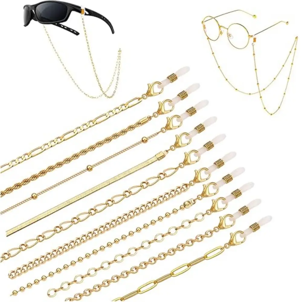 Gold-Plated Link Glasses Chain for Women, Stylish Eyewear Retainer Strap, Sunglasses Holder Clip & Multi-Use Mask Lanyard for Outfits