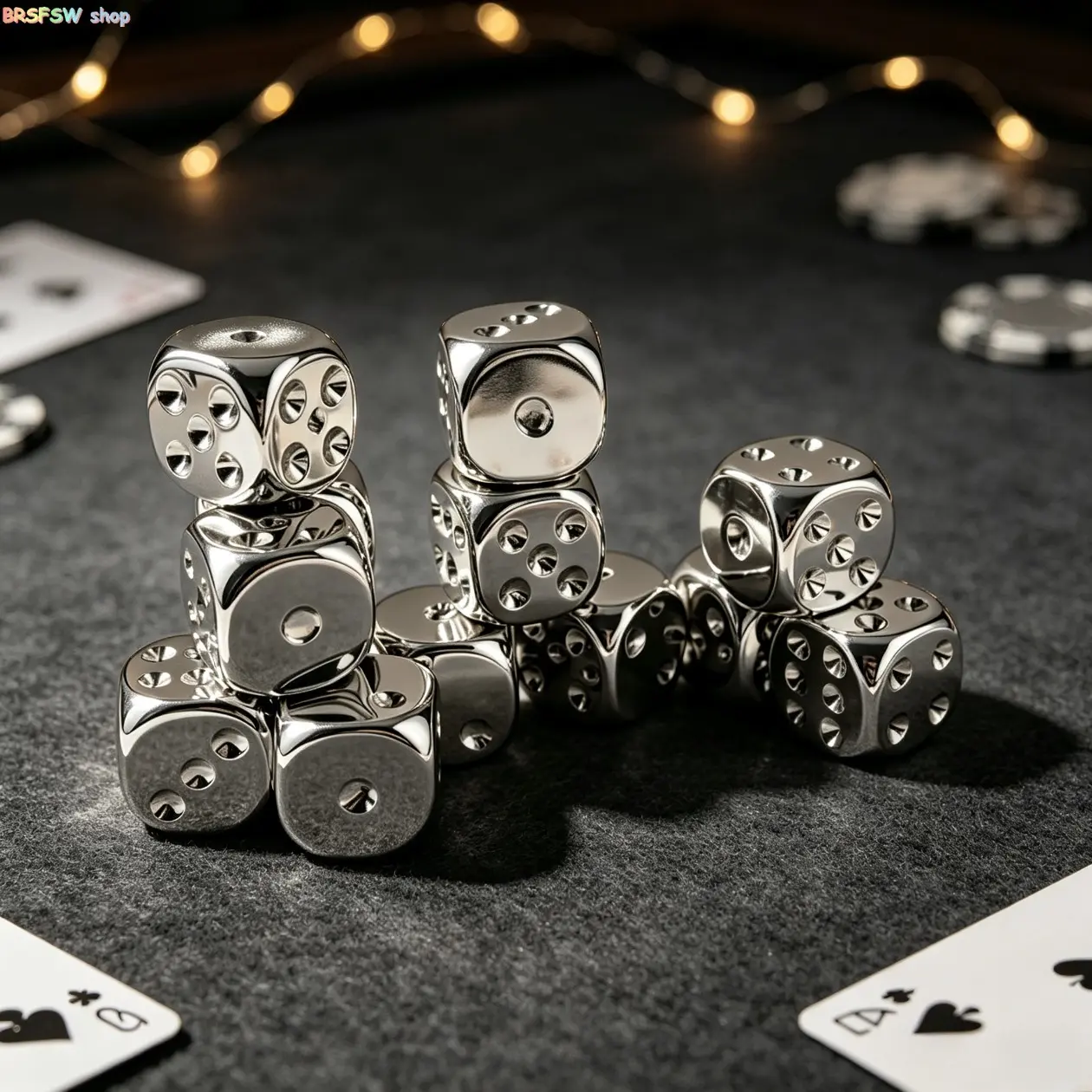 [Luxury Silver Dice] 4 premium-grade precision electroplated silver dice | Sturdy and thick hexagonal aluminum alloy design, anti-loss and durable | Suitable for bars, KTVs, board games, LARP (live role-playing games), and various card games.