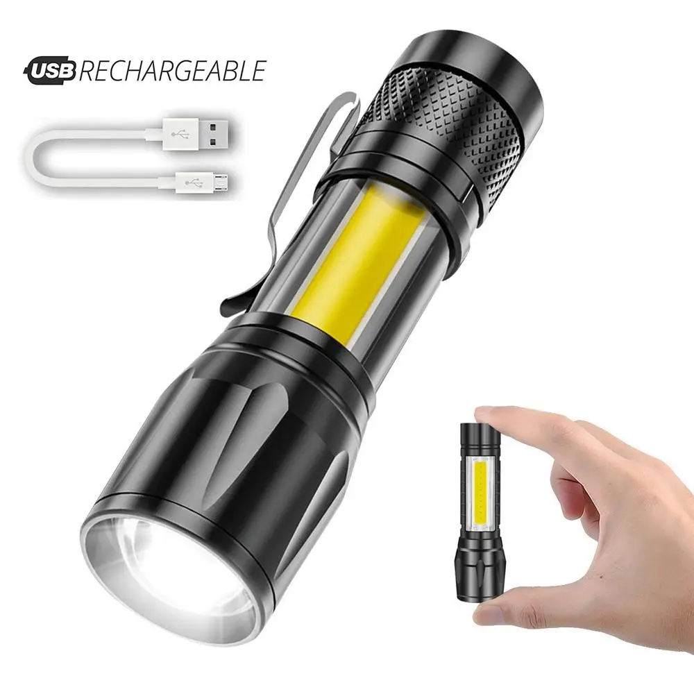 Mini Rechargeable LED Flashlight with USB Charging Cable, Super Bright ...
