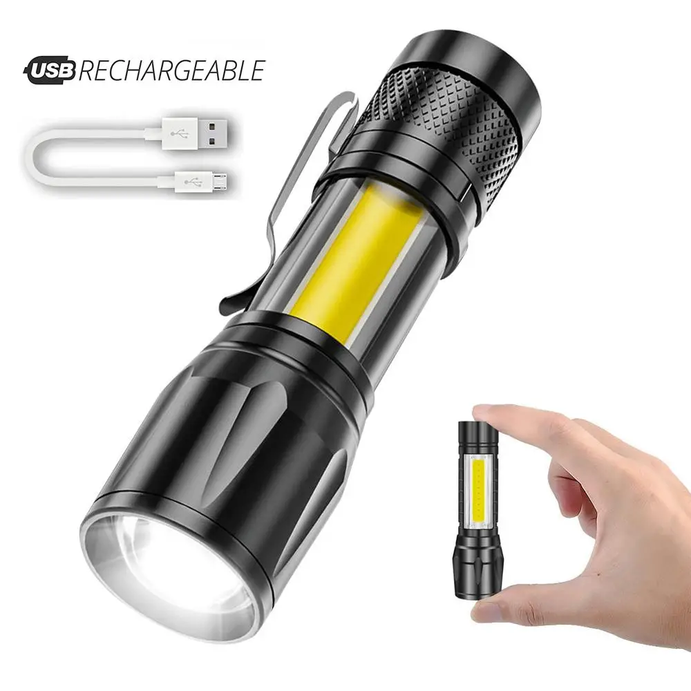 Mini Rechargeable LED Flashlight with USB Charging Cable, Portable Multifunctional Handheld Flashlight, Waterproof Zoomable Pocket Flashlight For Outd