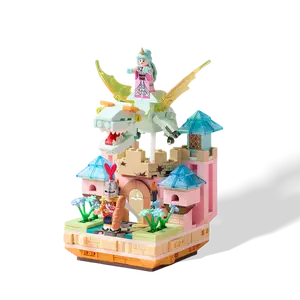X-Story Knight of Chill-Fantasy Castle with Pastel Dragon & Sleeping Knight Display Model 4.33" W x 3.94" L x 7.09" H Multi-Tier Fantasy Castle with Turrets Flags and Hidden Surprises