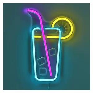 Sign Illuminated Juice Glass With Lemon Curving Ice Cubes Wall Neon Sign For Club Milk Coffee Shop Wall Decoration 18.9cm×29cm