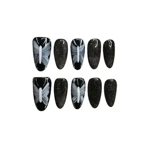 E114 Pure Handmade Blue Cat Eye Nail Art New Style Wearable Nail Art Nail Backs for  Nail Art Sheets for Finger Wearable Nail Art Sheets party press