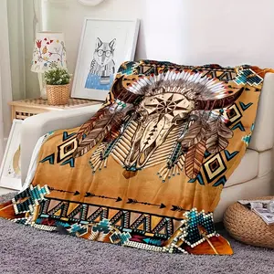 Sheep Head Totem Printed Blanket, Perfect As a Gift for a Camper, Suitable for All Seasons