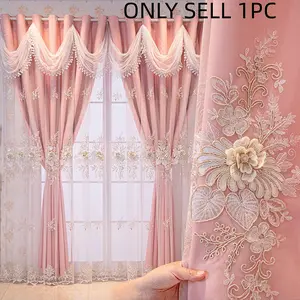 French Romantic Embroidered Blackout, Sunlight Blocking & Heat Insulation, Perfect for Girls' Bedroom & Living Room Decor, Home Decoration Window Curtain, Home Decorative Curtain, Embroidered Curtains